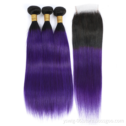 XCCOCO Ombre Hair Bundles 10A Quality Hair 1b/Purple# Human Cuticle Aligned Virgin Brazilian Human Hair Bundles